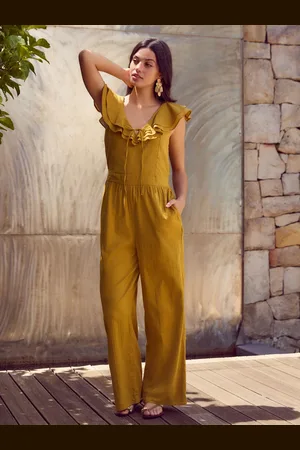 Next Ruffled Tie Back Wide Leg Boho 100% Cotton Jumpsuit38lille