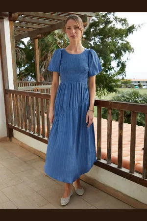 Threadbare Puff Sleeve Shirred Asymmetric Dress38