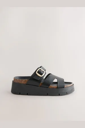 Next Forever Comfort Leather Strap Buckle Detail Slip On Wedges