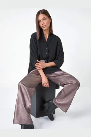 Roman Coated Stretch Waist Wide Leg Jeans44