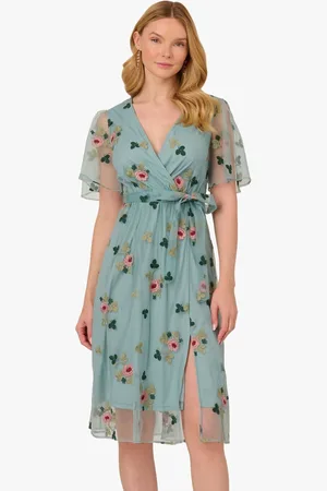 Adrianna Papell Grey Embroidered Surplice Midi Dressxlarge
