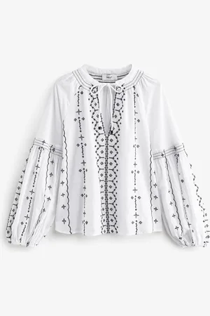 Next 100% Bomuld Constrast Broderet Langærmet Bluse42