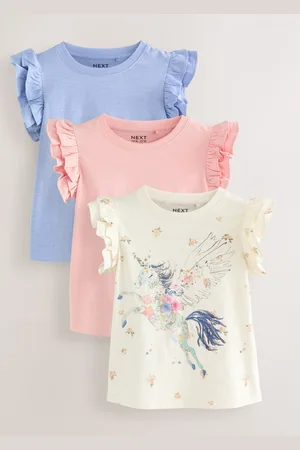 Next Unicorn Frill Sleeve 100% Cotton T-Shirts 3 Pack (3-16yrs)166168cm