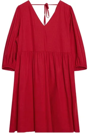 Albaray Red Linen Short V-Neck Dress40
