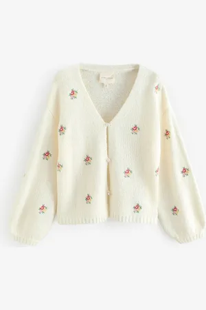 Laura Ashley Wool Blend Broderet Blomster Knit Cardiganxlarge