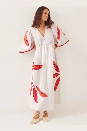 Monsoon Cerse Leaf Print Maxi 100% Cotton Dress2X-Large