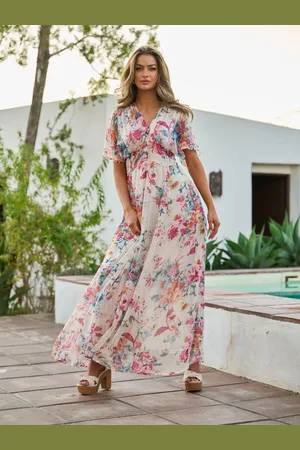 South Beach Metallisk Chiffon Button Detail Midi Kjole38