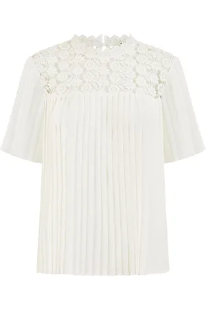 Yumi Lace Panel Pleated Short Sleeve Top42