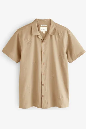 Threadbare Linen Blend Palm Embroidered Short Sleeve Shirtxlarge