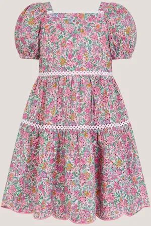 Monsoon Broderie Floral Puff-Sleeve 100% Cotton Dress116122cm