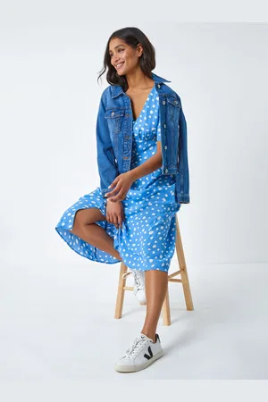 Roman Polka Dot Ruched Sleeve Midi Dress46
