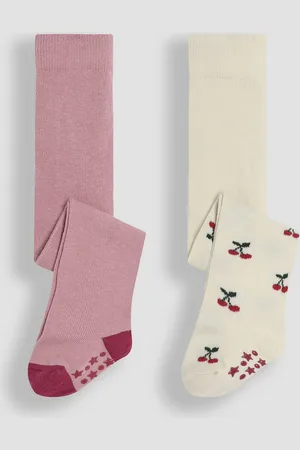 JoJo Maman Bébé Cotton Rich Cherry Tights 2 Pack5 - 6 år (110 - 116cm)