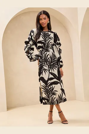 Lipsy London Palm Print Long Sleeve Ruffle Midi Dress34