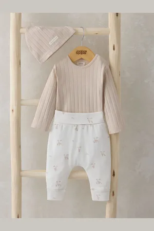 Mamas & Papas 100% Cotton Duckling Brown Bodysuit Leggings And Hat Set3-6 mdr