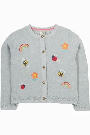 Frugi Grey Maia broderet 100% Cardigani økologisk bomuld7480cm