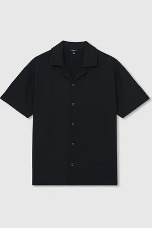 Reiss Hunt Textured Crepe Cuban Collar ShirtL