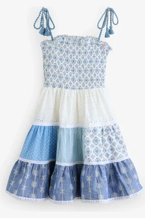 MISS Blue Printed Patch Work 100% Cotton Summer Dress9298cm