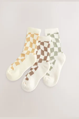 Next Cotton Rich Checkerboard Cushioned Sole Socks 3 PackUK 9-12 Jnr.