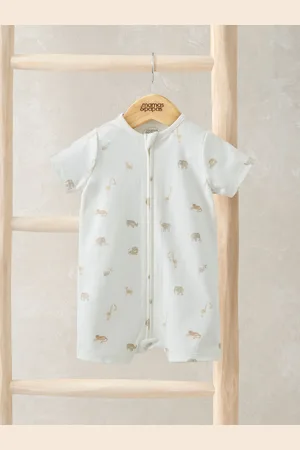 Mamas & Papas Cream 100% Cotton Safari Print Zip Shortie Romper50cm