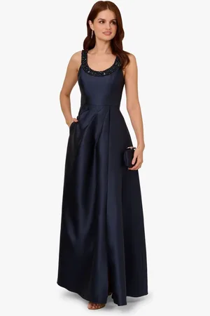 Adrianna Papell Blue Beaded Mikado Gown50