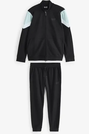 EA7 Emporio Armani Full Zip Contrast Logo 100% Cotton Black Tracksuitlarge