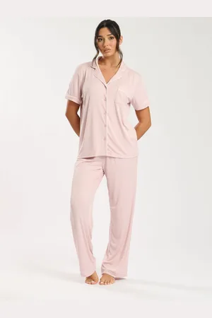 Loungeable Super Soft Jersey Rib Traditional Short Sleeve Long Pyjamas Setlarge