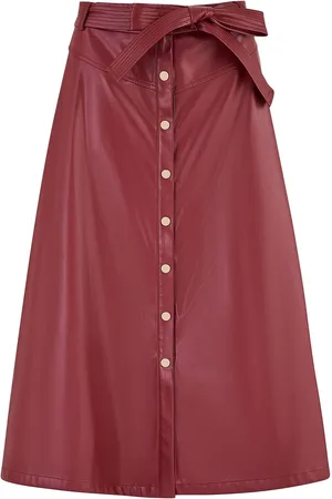 Yumi Faux Leather A Line Midi Skirt With Button Up Details42