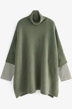 Next Strikket poncho med stribet ærmeM-L