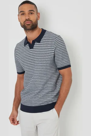 Threadbare Textured Stribet Knit Trophy Neck Polo-skjorterMiddel