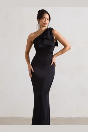 Club L Lady Satin Asymmetrisk Maxikjole Med Sløjfe44