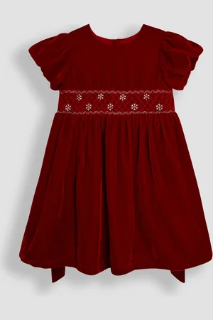 JoJo Maman Bébé Smock Waist Velvet Party Dress2 - 3 år (92 - 98cm)