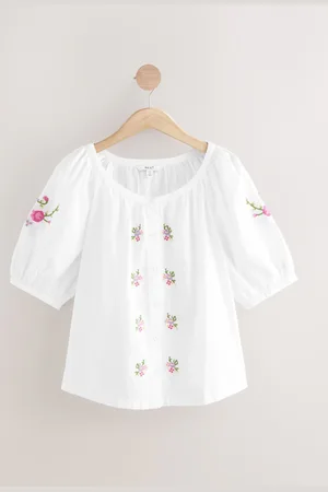 Next Blomster Broderet Puff Kortærmet 100% Bomuld Top42