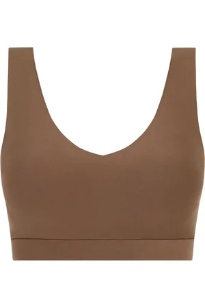Chantelle Soft Stretch Seamless V-Neck Padded Crop Brown Bramediumlarge