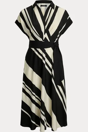 Ralph Lauren Cream Curve Fratillio Stripe Belted Collared Dress