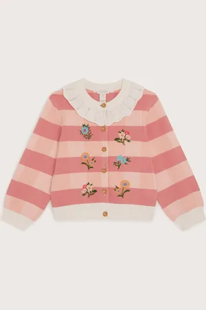Monsoon Knit Check Frill Collar 100% Cotton Cardigan7 - 8 år (122 - 128cm)
