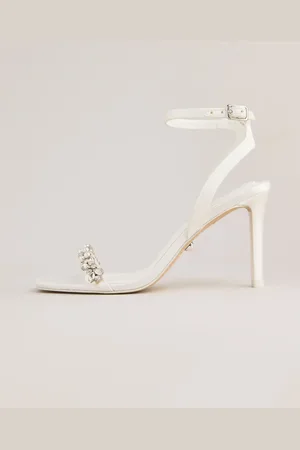 Lipsy London Occasion Ivory Satin Embellished Bridal Strappy Mid Heel Wedding Sandals
