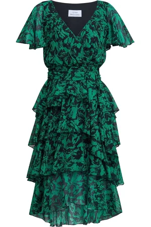Gina Bacconi Green Lottie Elastic Waist Tiered Dress40