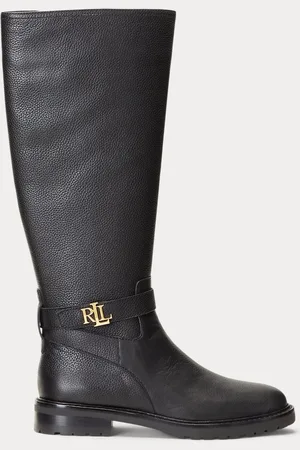 Ralph Lauren Hallee Tumbled Leather Black Tall Boots
