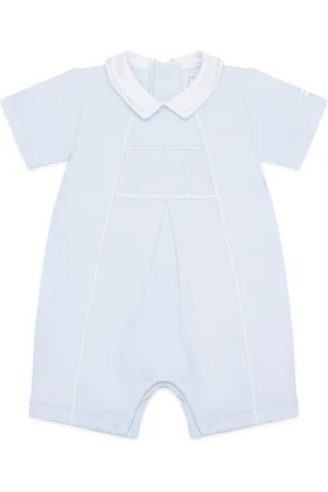 Emile et Rose Blue 100% Cotton Romper With Inset Emb Panel & Piping Detail8086cm