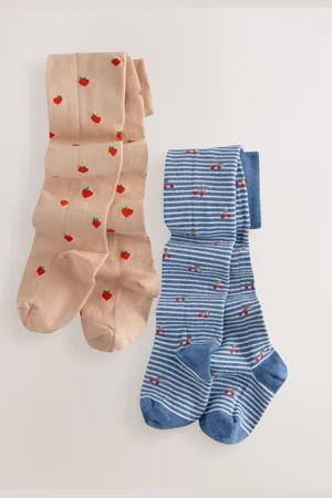 Next Cotton Rich Strawberry and Cherry Tights 2 Pack9 - 10 år (134 - 140cm)