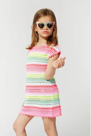 Billieblush Multicolour Hæklet Stribet Kortærmet Kjole104110cm