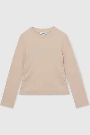 Reiss Trina Cotton-Jersey Ruched Long-Sleeve T-Shirt122128cm