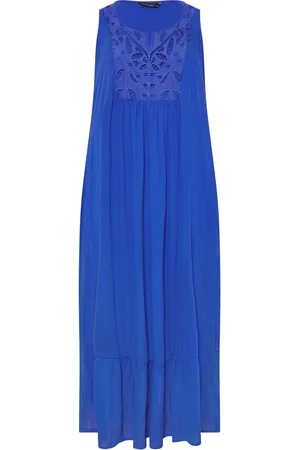 Evans Curve Crinkle Broderie Maxi Blue Dress46