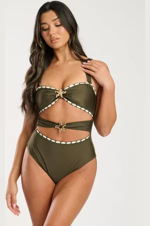 South Beach Starfish Cut Out Embroidered Halter Swimsuit42