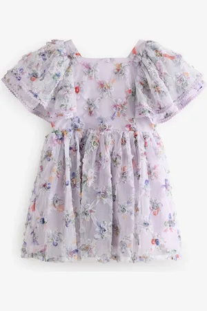 Ted Baker Purple Textured Floral Print Mesh Dress4 - 5 år (104 - 110cm)