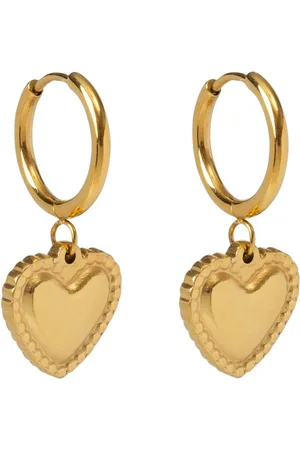 Bibi Bijoux Gold Tone Heart Charm Stainless Steel Hoop Earringsen