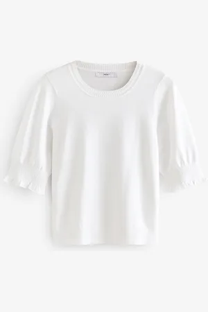 Next Kortærmet Rund hals T-shirt med flæsekantdetaljerXL Høj