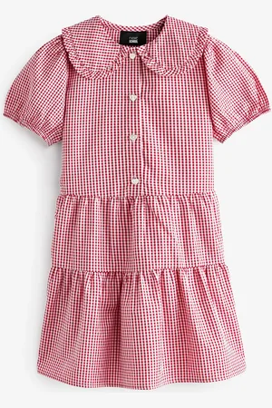 Next Cotton Rich School Ternet Tiered Pretty Krave Kjole (3-14år)14 år (164cm)