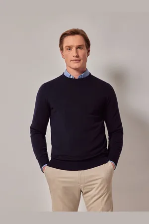 Hawes & Curtis Blå Rund hals Merino TrøjeXXL