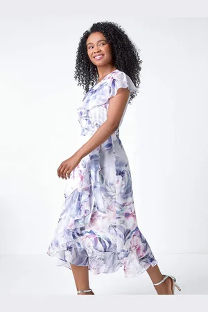Roman Petite Blomster Tryk Wrap Frill Midi Kjole36